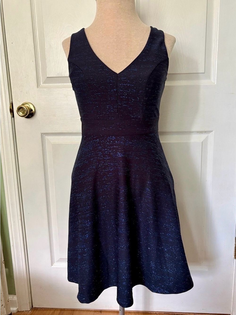 Charlotte Russe Navy Sparkle V-Neck Fit & Flare Midi Dress